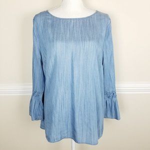 Crown & Ivy Chambray Flutter Sleeve Top XL A1417